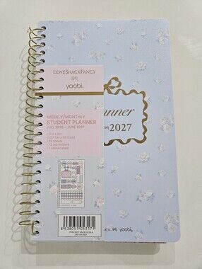 LoveShackFancy Light Blue Floral Planner with Gold Spiral